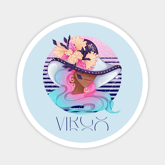 Virgo Zodiac Sign | Circle Beautiful Girl Magnet by Violete Designs